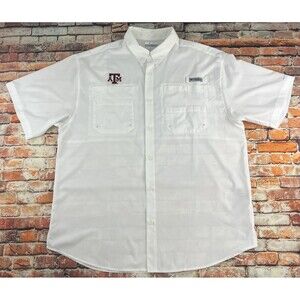 Columbia PFG Texas A&M Aggies Fishing Shirt Mens XL White Omni Shade Vented New